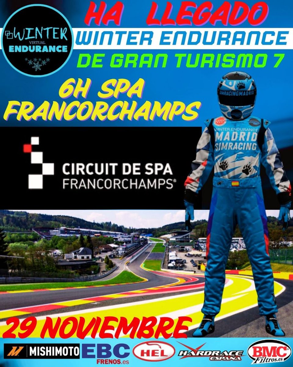 ❄️❄️❄️
🔵WINTER ENDURANCE🔵
🔷️6Horas Spa-Francorchamps 

📅 Noviembre 

📝INSCRICIONES ABIERTAS:
discord.gg/RRJRBMdgF2 

#endurance #winterendurance #wec #fiawec #6hspa #imsa #IMS