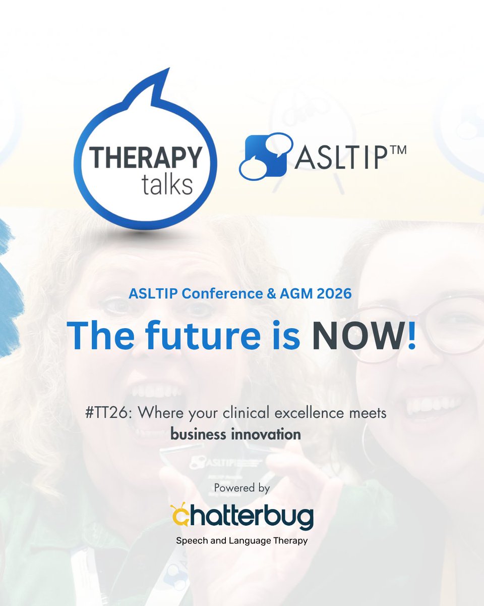 ChatterbugSLT's tweet image. We have a big announcement! 🎉
Every year, @ASLTIP hosts its Therapy Talks Conference & AGM and next year, #TT26 is powered by Chatterbug Speech & Language Therapy. The future is now! Register your interest 👉 chatter-bug.com/asltip-therapy…
#ASLTIP #TT26