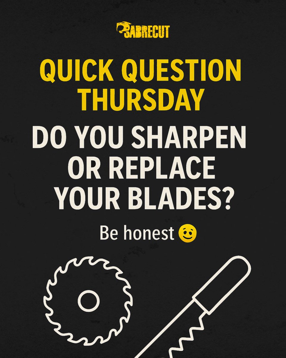 SabreCut_'s tweet image. ⚙️ Quick Question Thursday:
Do you sharpen your blades — or just replace them? 👀
#SabreCut #QuickQuestionThursday #TradeTools #MadeForImpact #ToolCommunity