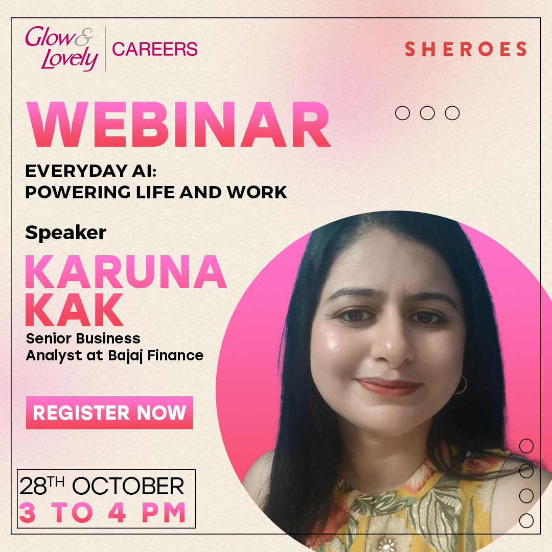 sheroes's tweet photo. 📢Hey, ladies! 
Join this webinar to learn how AI can help us create smarter workflows and discover new ways to enhance career skills in this webinar presented by SHEROES &amp; Glow &amp; Lovely Careers.
🗓️ 28th October | 3–4 PM
Register now:
https://t.co/RbHNo0r6iM https://t.co/WJtfoB5FNp