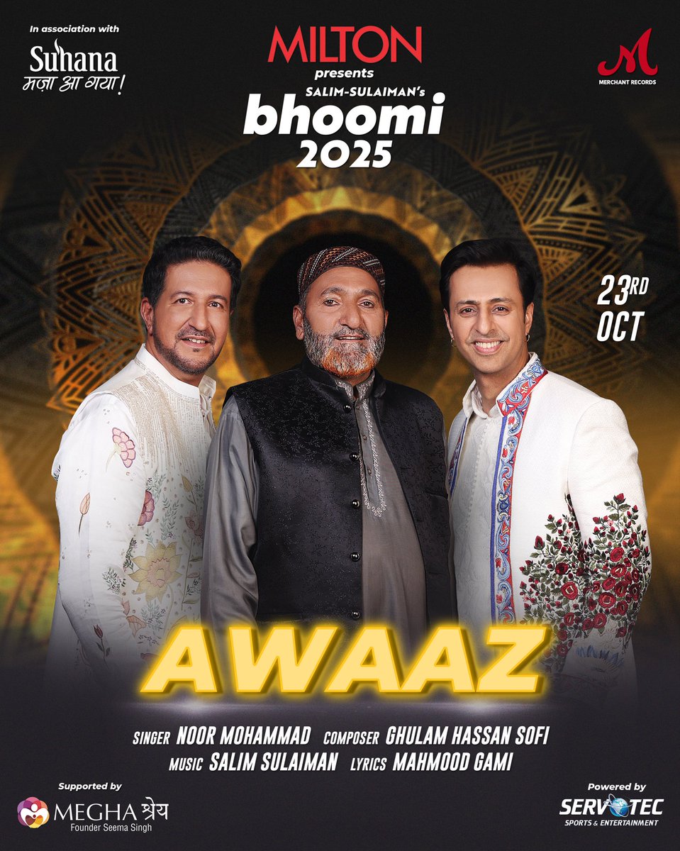 The voice that echoes through the valleys 🎶 Awaaz, sung by Noor Mohammad, brings the soul of Kashmir alive. Out 23rd Oct 2025
Music: <a href="/SlimSulaiman/">Salim - Sulaiman</a> 

<a href="/MiltonHomewares/">Milton</a> presents #Bhoomi25, in association with <a href="/SuhanaTaste/">SuhanaTheTastemakers</a>, supported by <a href="/meghashrey_ngo/">Meghashrey NGO</a> &amp; powered by @servotechsports.