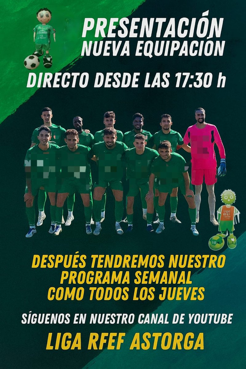 Por fin llegó el día, hoy el <a href="/AtleticoAstorga/">Atlético Astorga F.C.</a> presenta su nueva primera equipación que será de la marca <a href="/JomaSport/">Joma Sport</a>

Lo probreis seguir en vivo y en directo desde las 11:45 en nuestro canal de <a href="/YouTube/">YouTube</a> en <a href="/LigaRFEFAstorga/">Liga RFEF Astorga</a>, el acto comenzará a las 12:00

youtube.com/@ligarfefastor…