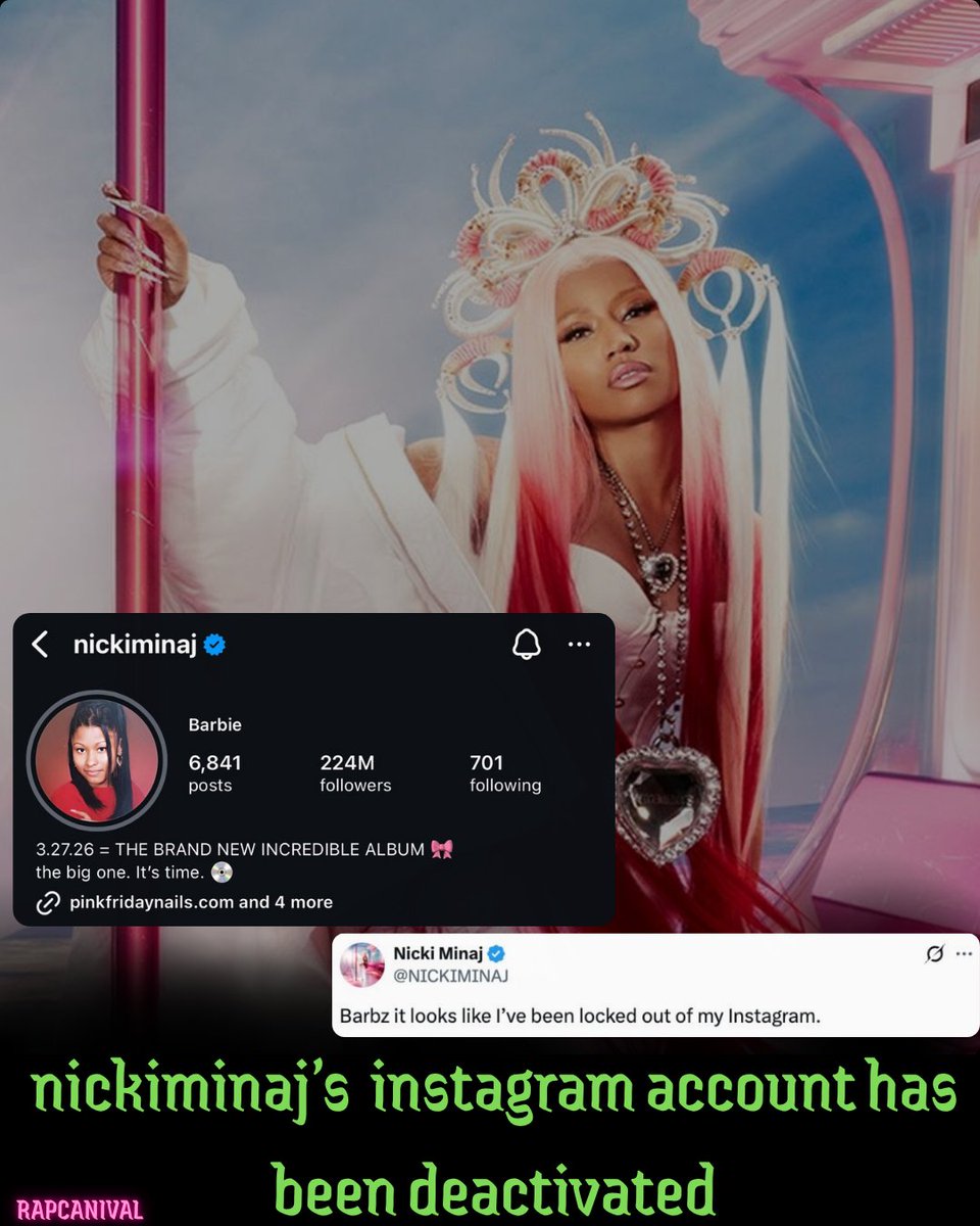 Rap_industry___'s tweet photo. nickiminaj instagram account have been deactivated https://t.co/jxVscwntEn