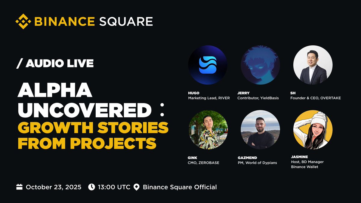 BinanceWallet's tweet image. Join us for an AMA 「Alpha Uncovered: Growth Stories from Projects」
With the teams behind @RiverdotInc, @yieldbasis, @worldofdypians, @overtake_world, and @zerobasezk 
Hear firsthand insights on how early-stage projects grow, build communities, and navigate their Alpha…