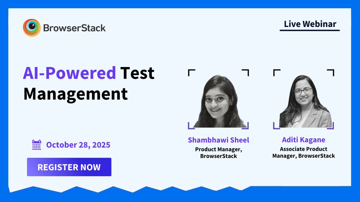browserstack's tweet image. Creating dependable automated tests shouldn’t be hard. Scale your test automation quickly—without writing and maintaining complex code. 🚀
Join our live webinar to see how BrowserStack Low Code Automation combines AI-powered authoring, accessibility checks, and best practices to…