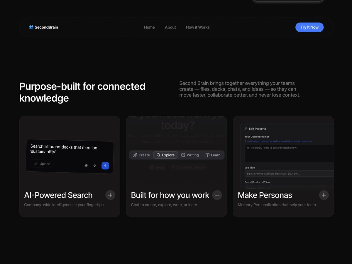 SidBulks's tweet photo. Landing page design for a Secondbrain (SaaS) https://t.co/LucRGMrJ34