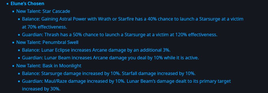 Approaching yet another expansion of going Lunar Eclipse and pressing Starfire with 0 thought behind it in every key. Guess I'm sticking to Guardian for all my weeklies and then only logging in for reclear after a month