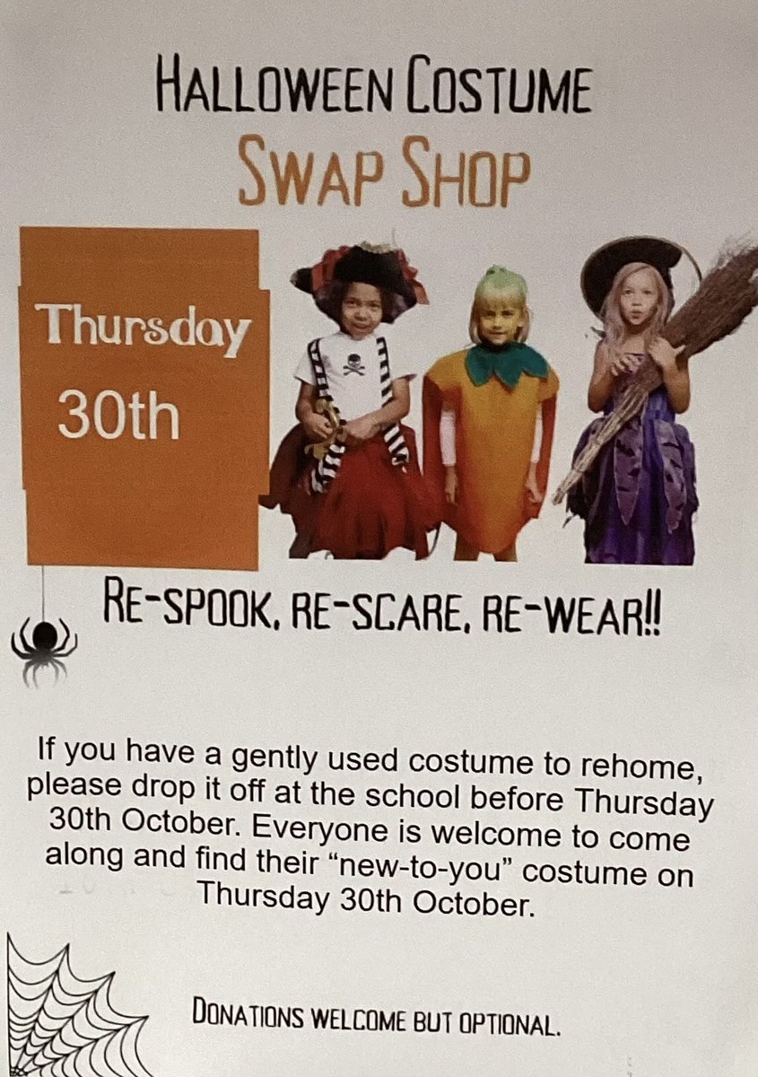 Our school Eco Club is excited to host a Halloween Costume Swap Shop to promote sustainability. Instead of purchasing new costumes each year, we encourage families to donate gently used costumes that can be swapped or repurposed by other children. <a href="/MrsSerfs/">StSerfsMrsEaston</a> <a href="/StSerfsAirdrie/">St Serf's</a>