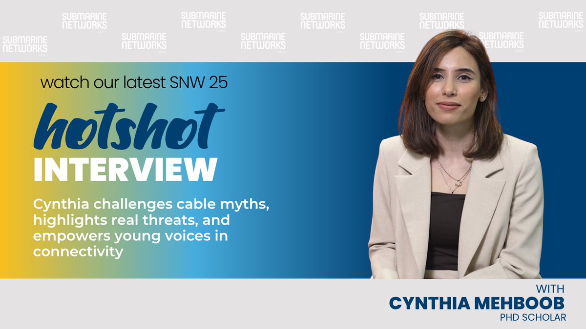 Watch Cynthia Mehboob, PhD Scholar, during her SNW 25 HOTShot interview as she challenges the hype around “fragile” subsea cables.

Watch Cynthia’s interview: youtu.be/8aN7VXUMuG0

#SubmarineNetworksWorld #SNW #Subsea #HotShot