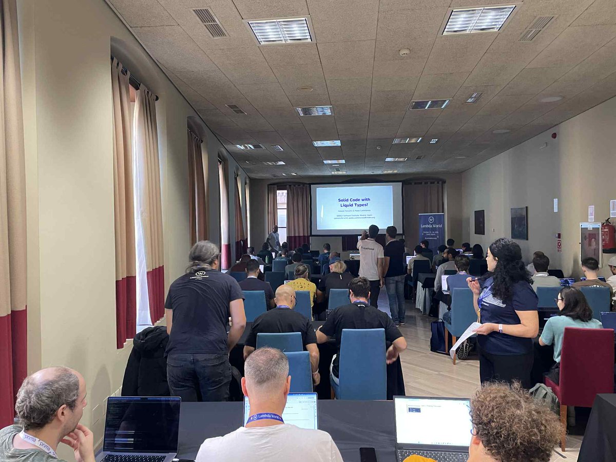 Lambda_World's tweet image. Workshops kicking off this morning with a parallel session
Solid Code with Liquid Types!
Hosted by @IMDEA_Software presented by Alessio Ferrarini & Pablo Castellanos
#Workshops #Lambdaworld #functional_programming