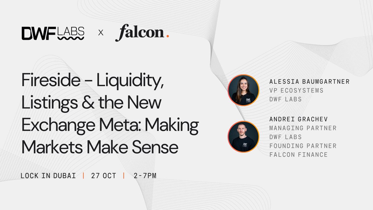 Make sure to come to Lock In, hosted alongside <a href="/FalconStable/">Falcon Finance 🦅🟠</a>, to catch this fireside chat 👇

.<a href="/ag_dwf/">Andrei Grachev 🦅🟠 $FF</a>, Managing Partner of DWF Labs and Founding Partner of <a href="/FalconStable/">Falcon Finance 🦅🟠</a> will be speaking with <a href="/AlessiaBaumgar/">Alessia🦅🟠$FF</a>, VP of Ecosystems at DWF Labs. They'll be covering crypto markets,