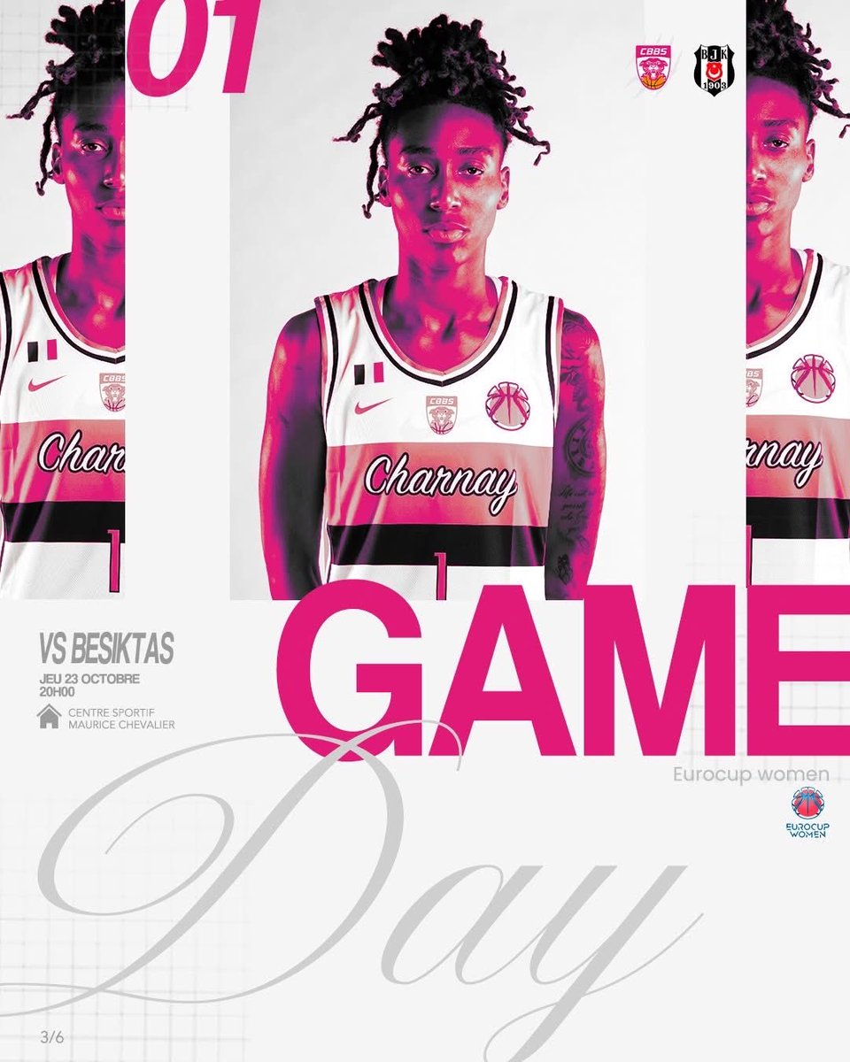𝐆𝐀𝐌𝐄𝐄𝐄𝐄𝐄 𝐃𝐀𝐘 ⚔️

Tour 3️⃣

🆚 @bjkkadinbasketbol 
⌚️ 20h00
🏠 Centre sportif Maurice Chevalier, Charnay
🎟️ : billetweb.fr/eurocup-charna…
📺 : youtube.com/live/rAVu851HG…

Parrainé par Espace 🤝

#cbbsensemble 
#eurocupwomen