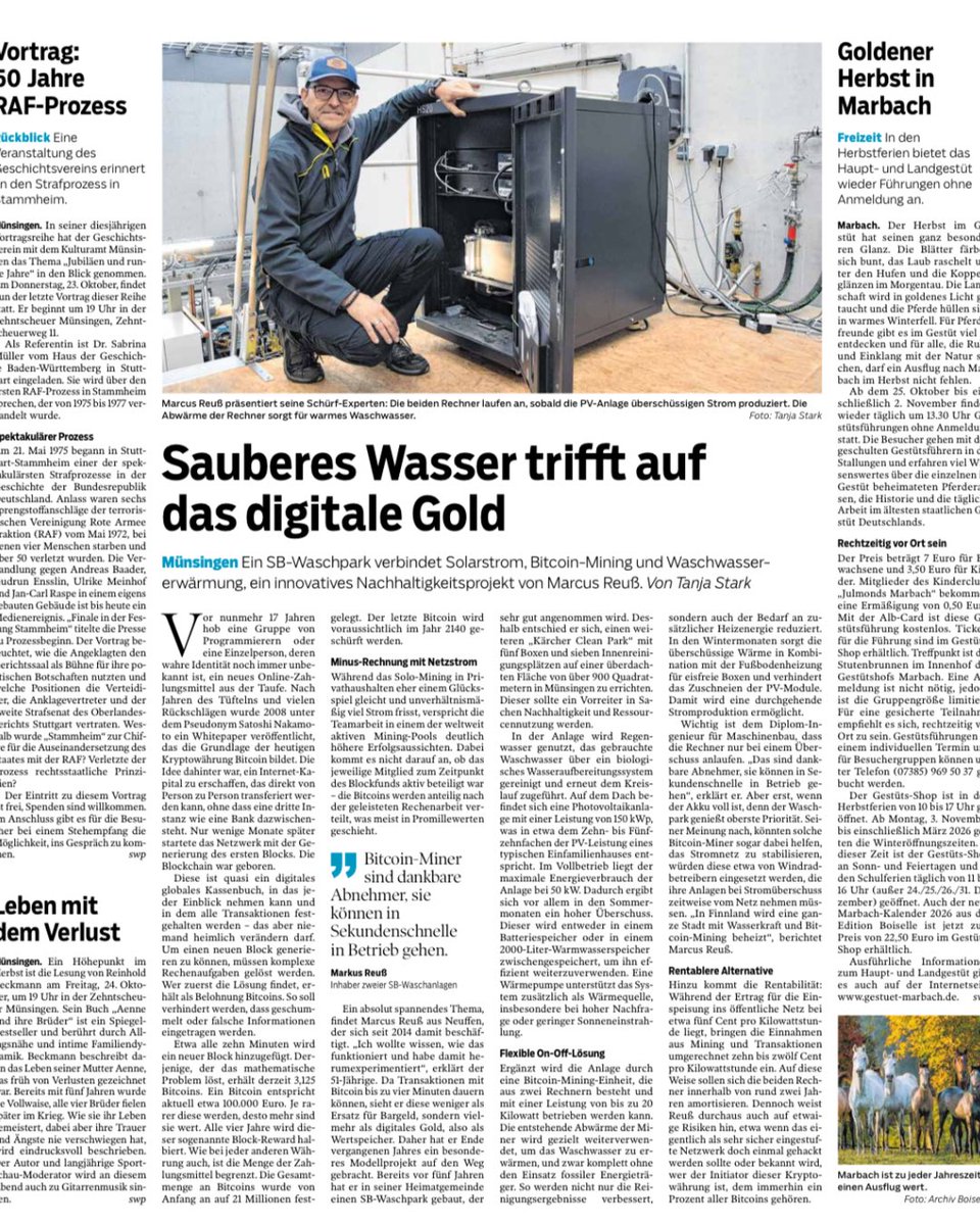 terahash_space's tweet image. Über unser innovatives Kundenprojekt, den Waschpark in Münsingen, wurde berichtet😍

Eine 150 kW Photovoltaikanlage ☀️ versorgt fünf SB-Waschplätze 🚗, eine Portalwaschanlage und sieben Saugplätze mit #Strom. Gleichzeitig sorgt die Regenwasseraufbereitung 🌧️ in Kombination mit…