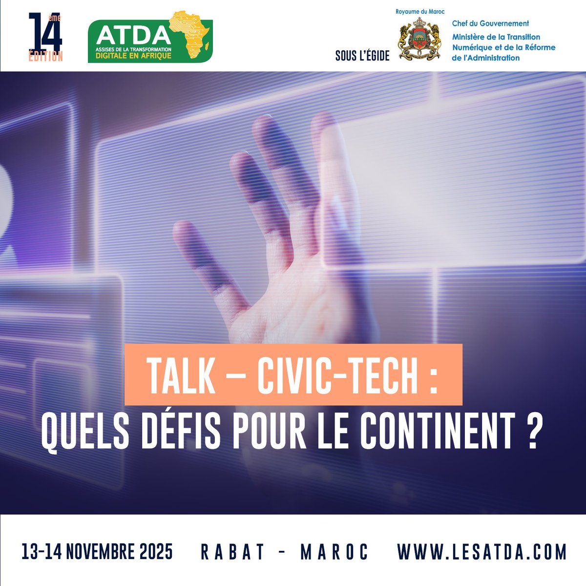💬 Talk – Civic-Tech : Quels défis pour le continent ?

Transparence, inclusion, participation… mais aussi désinformation et fracture numérique : quels enjeux pour la gouvernance en Afrique ?

13-14 nov. 2025 | #Rabat-#Maroc 

👉 lesatda.com/inscription-20…

#ATDA #ATDA2025 #Africa