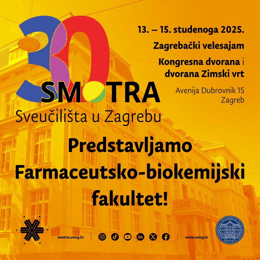 🔜🎊 [𝟛𝟘. 𝕊𝕄𝕆𝕋ℝ𝔸 – predstavljamo 𝗙𝗮𝗿𝗺𝗮𝗰𝗲𝘂𝘁𝘀𝗸𝗼-𝗯𝗶𝗼𝗸𝗲𝗺𝗶𝗷𝘀𝗸𝗶 𝗳𝗮𝗸𝘂𝗹𝘁𝗲𝘁] 🕵️‍♀️🌐

ℹ️🏫 Informacije o upisu, studijskim programima i studentskom životu na FBF-u potraži na 🔗👉 smotra.pharma.hr

🤩 𝗩𝗶𝗱𝗶𝗺𝗼 𝘀𝗲❗️

#UniZg #mojesveuciliste