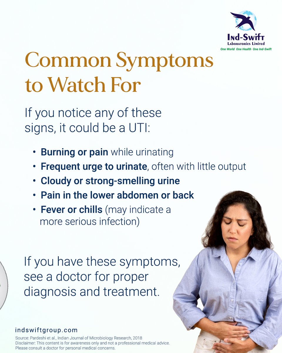 indswiftlabs's tweet image. Urinary Tract Infections (UTIs) - especially in women - but early care and simple hygiene steps can make a big difference.

🌐 Visit us: indswiftgroup.com
📌 Follow us: Facebook | LinkedIn | Twitter | Instagram

#UTIAwareness #WomensHealth #IndSwiftGroup #IndSwiftLabs