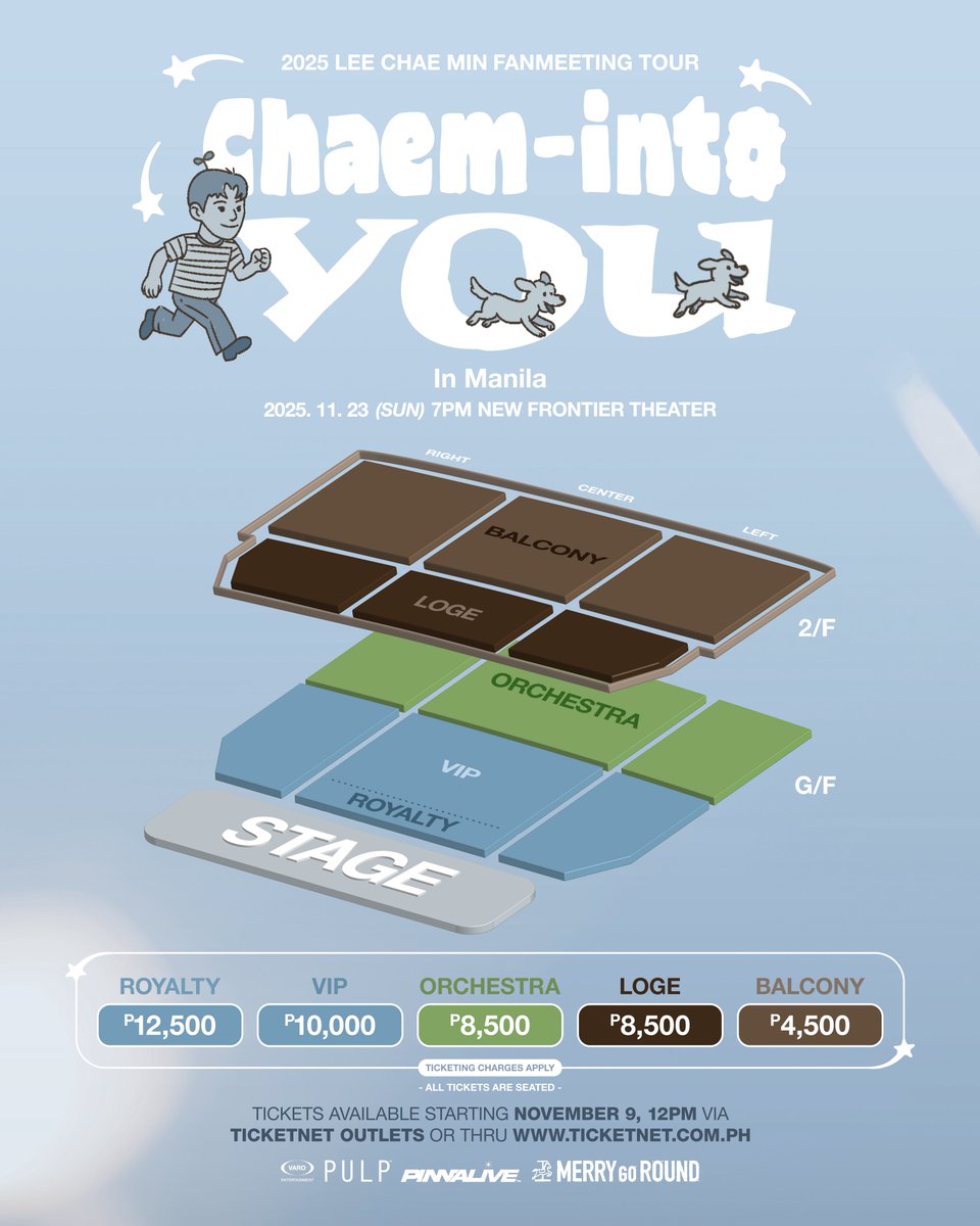 philconcerts's tweet photo. HI-BYE, PHOTOCARDS, and SOUVENIR CARD FOR ALL! Seat plan, ticket prices, and fan benefits for the 2025 LEE CHAE MIN FANMEETING TOUR ‘Chaem-into you’ in MANILA, happening on November 23, 2025, at the New Frontier Theater

Tickets on sale starting November 9, 2025, at 12PM TicketNet outlets and https://t.co/aNlzozVFsn.

#LEECHAEMIN_TOUR_IN_MNL 
#Chaemintoyou_in_manila 
@pulpliveworld