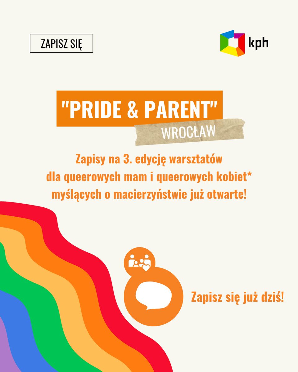 🏳️‍🌈 Ruszają zapisy na 3. edycję warsztatów #PrideParent!
Tym razem spotykamy się we Wrocławiu. To dwa dni rozmów o queerowym macierzyństwie i rodzicielstwie osób LGBT+. Wykłady, warsztaty, emocje i wsparcie w bezpiecznej przestrzeni.
🔗 Dowiedz się więcej: kph.org.pl/ruszaja-zapisy…