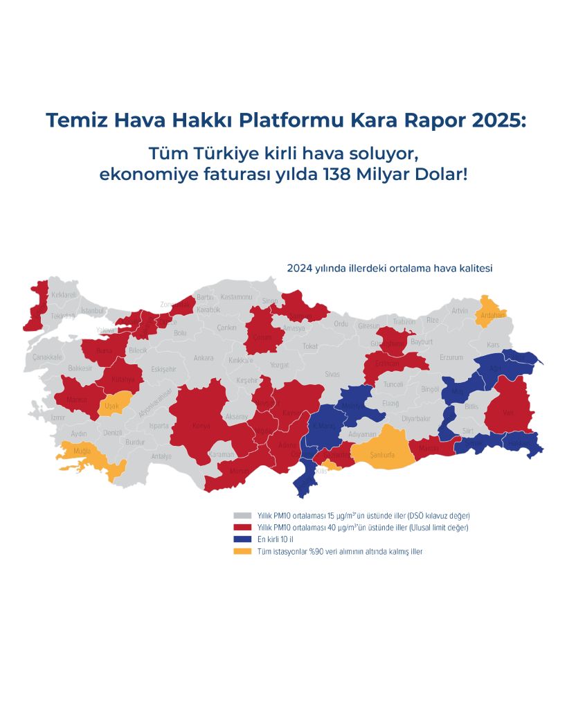 Temiz Hava Hakkı Platformu Kara Rapor 2025: Tüm Türkiye kirli hava soluyor,
ekonomiye faturası yılda 138 Milyar Dolar! 

sivilalan.com/2025/10/22/tem…