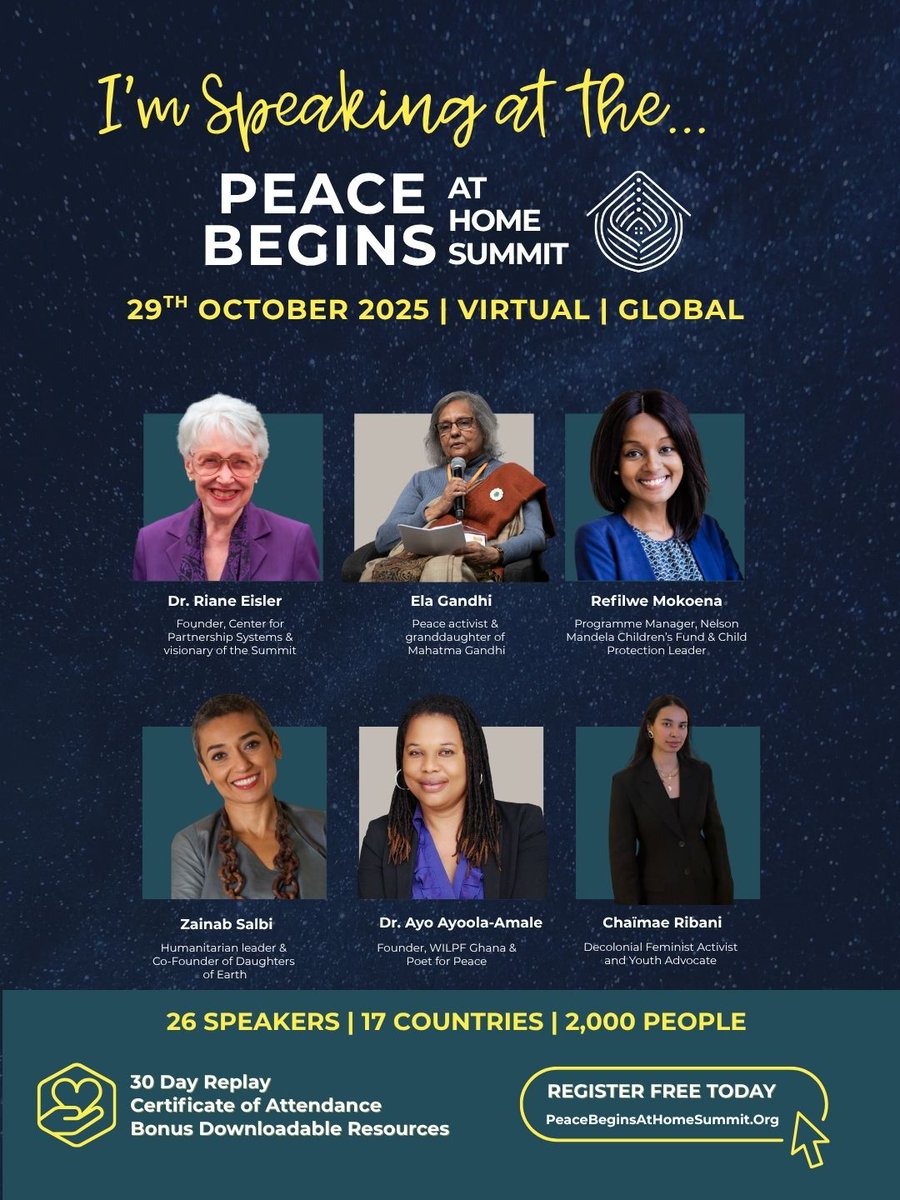 Refilwe Mokoena, Head of the Child Safety &amp; Protection Programme, joins global changemakers at the inaugural Peace Begins at Home Summit, a one-day virtual event exploring how peace, safety, and justice start in our homes &amp; communities.
🎟️Register: peacebeginsathomesummit.org