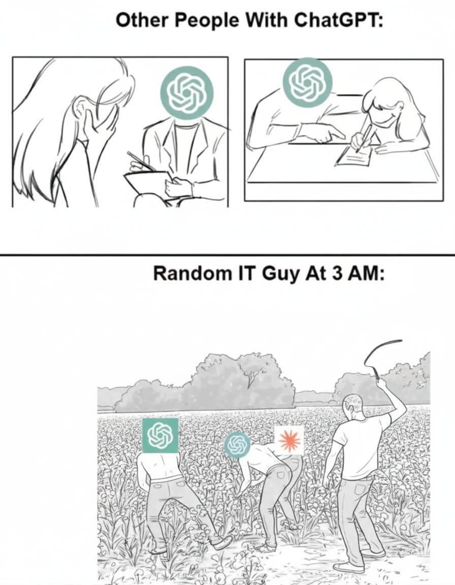 ayoo_ghost's tweet image. Random IT guy is me 😂 #ChatGPT #Programming #developer