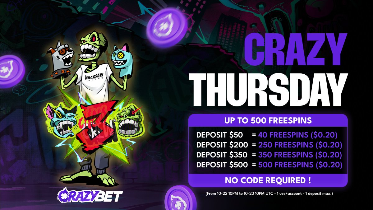 ⚡️🐀 CRAZY THURSDAY IS LIVE! 🐀⚡️

Get your deposit bonus NOW on Chaos Crew 3 💥🎰

🎰 Up to 500 Free Spins on Chaos Crew 3
💥 Deposit &amp; wager once — spins auto-credit instantly
⏰ 24 hours only

50 FS GIVEAWAY: 

❤️ and drop your CrazyBet username in the comments!

#CrazyBet
