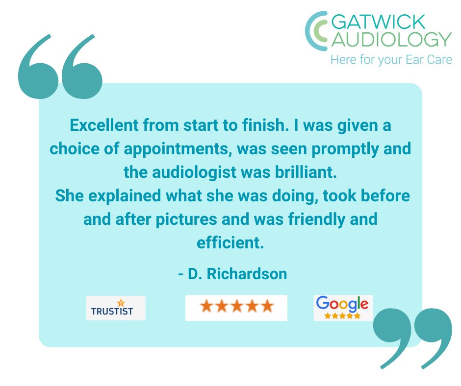 We really do appreciate every review as it allows us to continue to improve our service to patients.⠀ ⠀ ⠀ 

Contact us to book an appointment at hello@gatwickaudiology.co.uk or call 0333 011 7717.⠀ ⠀ 
#GatwickAudiology #patientfeedback #Trustist ⠀
<a href="/twitter/">Twitter</a>