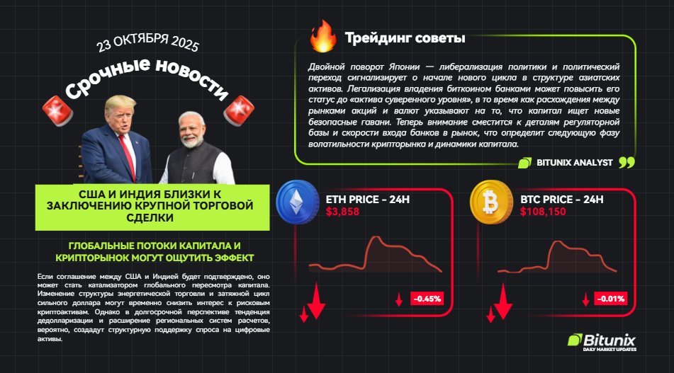 BitunixRUCIS's tweet image. 😱США и Индия близки к заключению крупной торговой сделки

🔥Глобальные потоки капитала и крипторынок могут ощутить эффект в ближайшем будущем! 

$ETH: $3,858 (-0.45%)
$BTC: $108,150 (-0.01%)