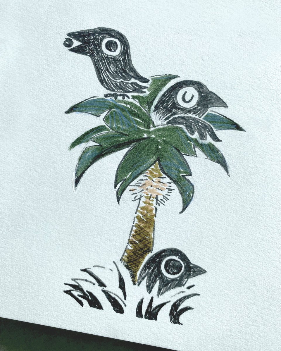 #Inktober 3 - There are many crows in palm trees here hanging about.