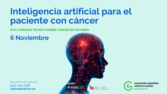 Jornada técnica de <a href="/ContraCancerNAV/">Asociación Española Contra el Cáncer Navarra</a>

📅 6 de noviembre
🕓 De 16:00 a 19:00 h.
📍 Salón Actos B-Hospital Universitario de Navarra 
☕ Café bienvenida: 16:00h (Cafetería HUN)
🎤 Inicio ponencias: 16:30h

Programa 👉🏽 f.mtr.cool/fbsiyeozvh 

Inscripción 👉🏽 f.mtr.cool/sywcbjdpel