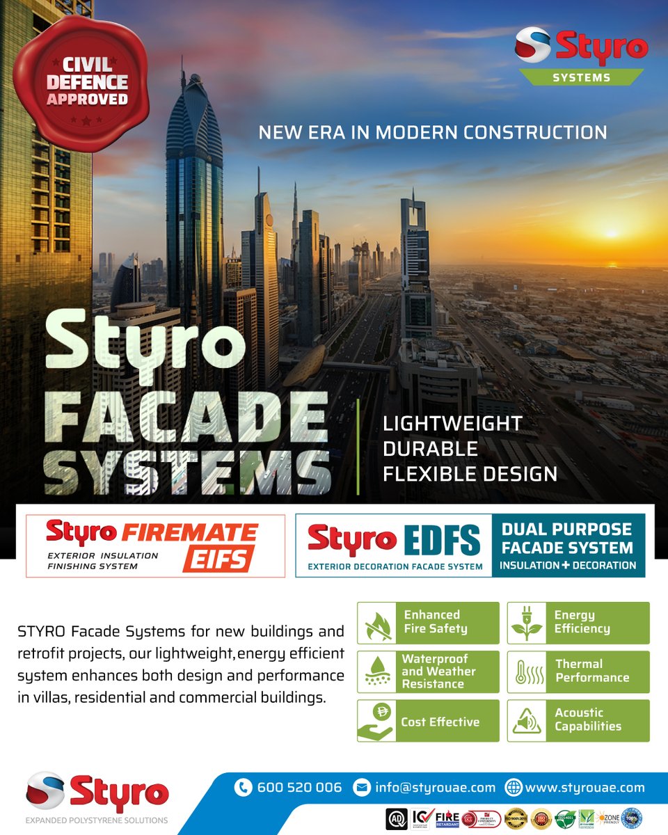 styroshop's tweet image. Transform your facade with STYRO Facade Systems. Engineered for fire safety, energy efficiency and design flexibility. For more information, please call us: 600520006 #styro #FacadeInnovation #buildinginsulation #ConstructionEngineering #FacadeSolutions #facadeengineering