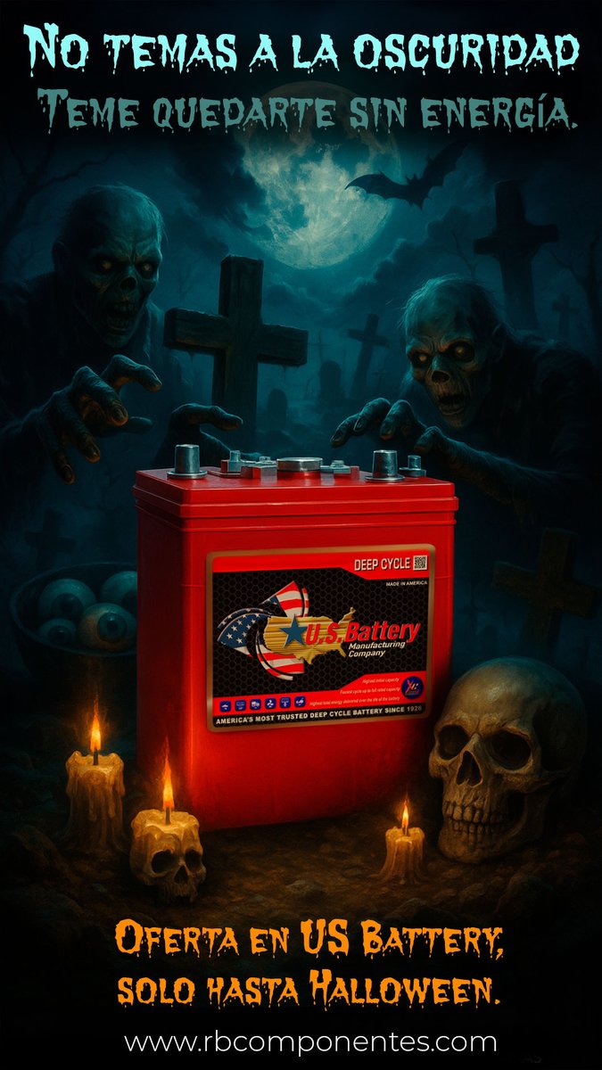 rb_componentes's tweet photo. 🧛‍♂️ ¡La oferta de US Battery sigue viva hasta final de mes! ⚡
No dejes que se escape entre las sombras del 31 de octubre…
💀 Energía de miedo. Potencia real. https://t.co/vz9jOQT24Z