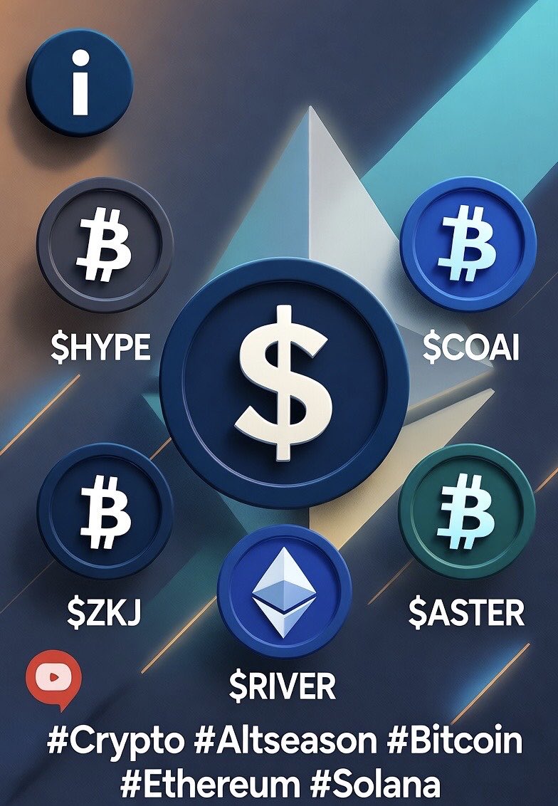 🚨 Crypto Pump Alert! Oct 23, 2025 🔥 1. $HYPE: +7.8% 📈 2. $COAI: +67% 🚀  3. $ZKJ: +25% 🪄 4. $RIVER: +47% 🌊 5. $ASTER: +24% 💫 DYOR & jump in! # Crypto #Altseason
