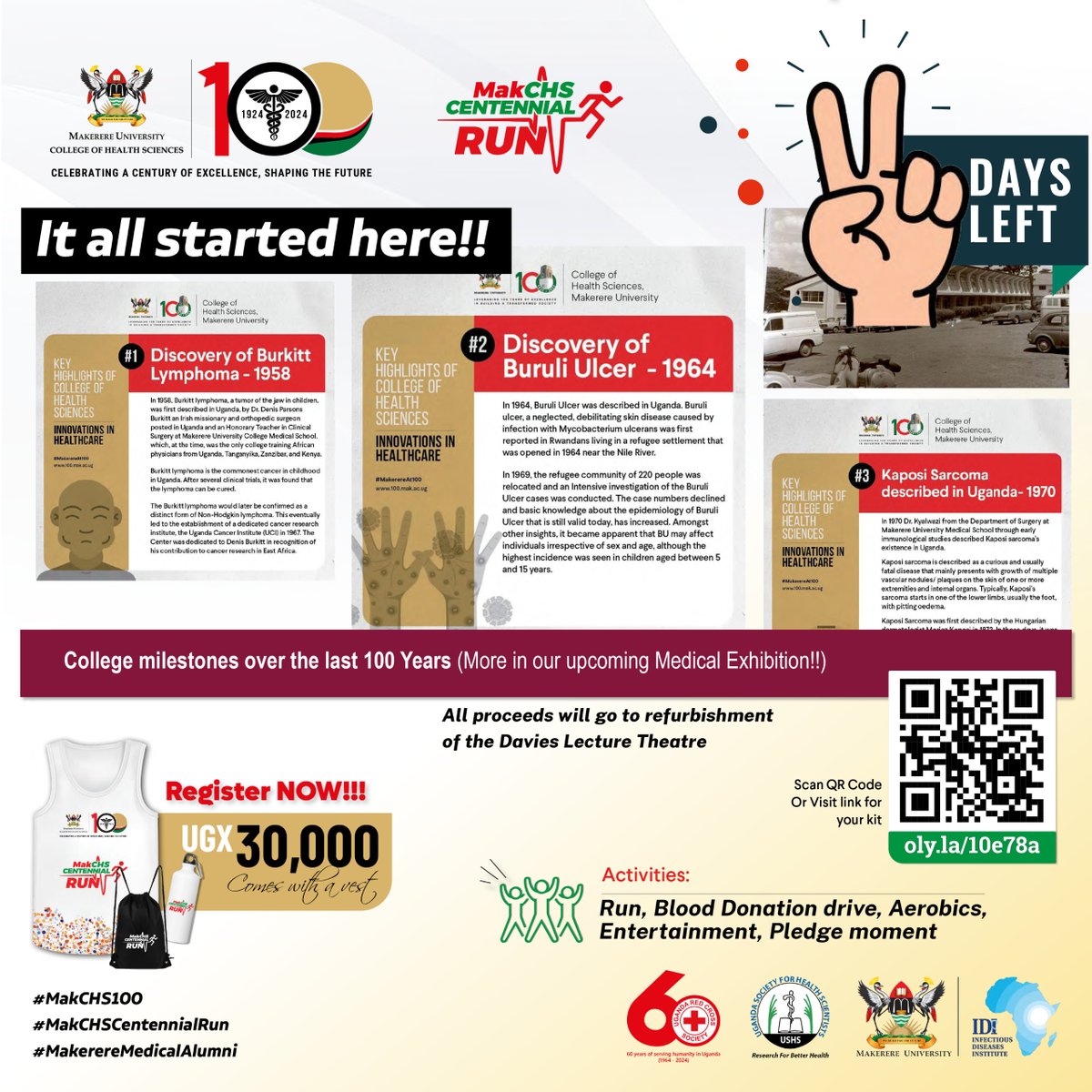 🚨 2 DAYS TO GO! 🚨
The wait is almost over  the streets are calling, and the #MakCHSCentennialRun is where legacy meets energy! 
🎽 Kits going fast  UGX 30K (includes vest)
💚 Every step supports the DLT renovation!
📅 Sun, 26 Oct | 6AM | MakCHS
👉 oly.la/10e78a
<a href="/dmeya/">David</a>