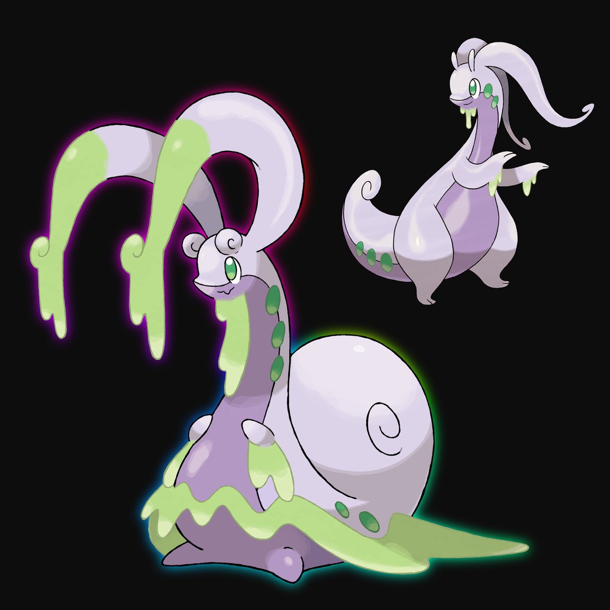 🐌Meet Mega  Goodra!! A thick veil of slime coats its body. The immense weight has withered its tiny legs, forcing it to crawl across the ground!!🐌

🔃Rt and likes are apreciated❤️

the design is for sale at my Ko-fi

#PokemonLegendsZA #Pokemon  #メガシンカ