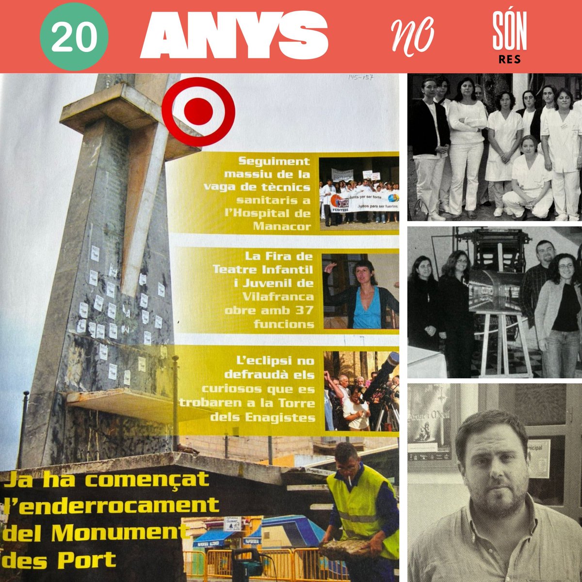 Ahir el Cent per cent rescatava aquesta notícia, 20 anys de l'inici de l'enderrocament del Monument feixista de Porto Cristo. Aquesta exaltació feixista era un dels dos situats a nes Port i recordaven els morts franquistes al 36.
centpercent.cat/un-poble-que-e…