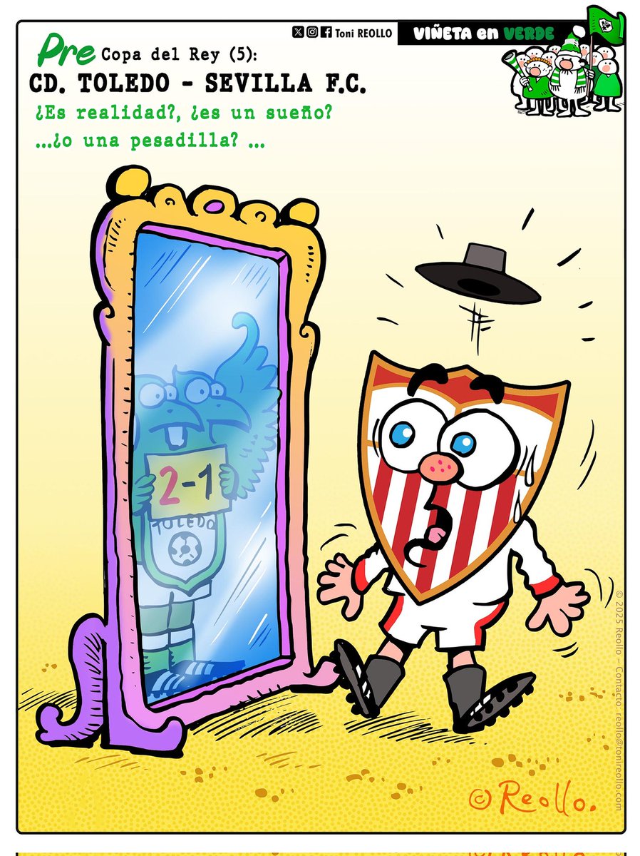 ToniReollo's tweet image. PRE Copa del Rey (parte 5)
Realidad? Sueño? 
Pesadilla?...

@sevillafc 😳

Música viñeta 👇🏼
youtube.com/watch?v=1Lzx2g…

.
#cdtoledo #toledo #SevillaFC #Futbol #Humor #tonireollo #Reollo #ViñetaenVerde