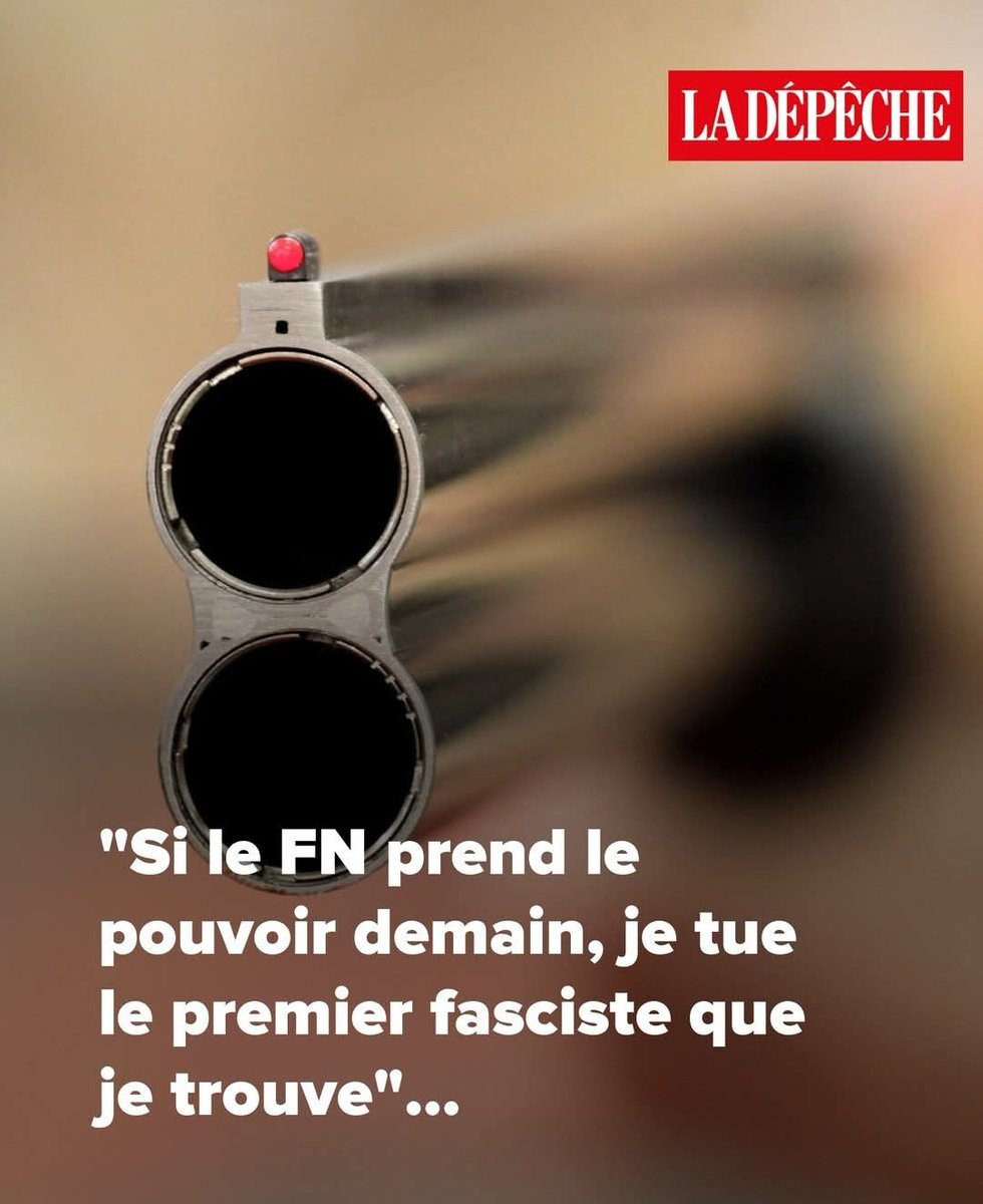 "Si le FN prend le pouvoir demain, je tue le premier fasciste que je trouve"..

Ça veut tuer des gens et après ça veut nous faire croire que le danger c'est le RN.

Les fascistes c'est eux.
#GGRMC #HDPros