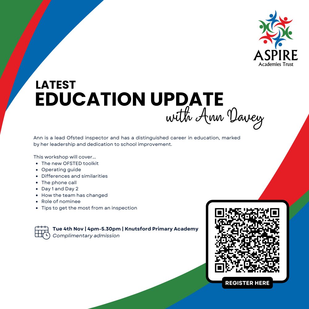 𝐋𝐚𝐭𝐞𝐬𝐭 𝐄𝐝𝐮𝐜𝐚𝐭𝐢𝐨𝐧 𝐔𝐩𝐝𝐚𝐭𝐞: 𝐎𝐅𝐒𝐓𝐄𝐃 𝐓𝐨𝐨𝐥𝐤𝐢𝐭

📅 Tue 4th Nov
🕘 4pm-5.30pm
📍 Knutsford Primary Academy, Watford
💼 Free for local education leaders

𝗥𝗲𝗴𝗶𝘀𝘁𝗲𝗿 𝗵𝗲𝗿𝗲: forms.office.com/Pages/Response…
