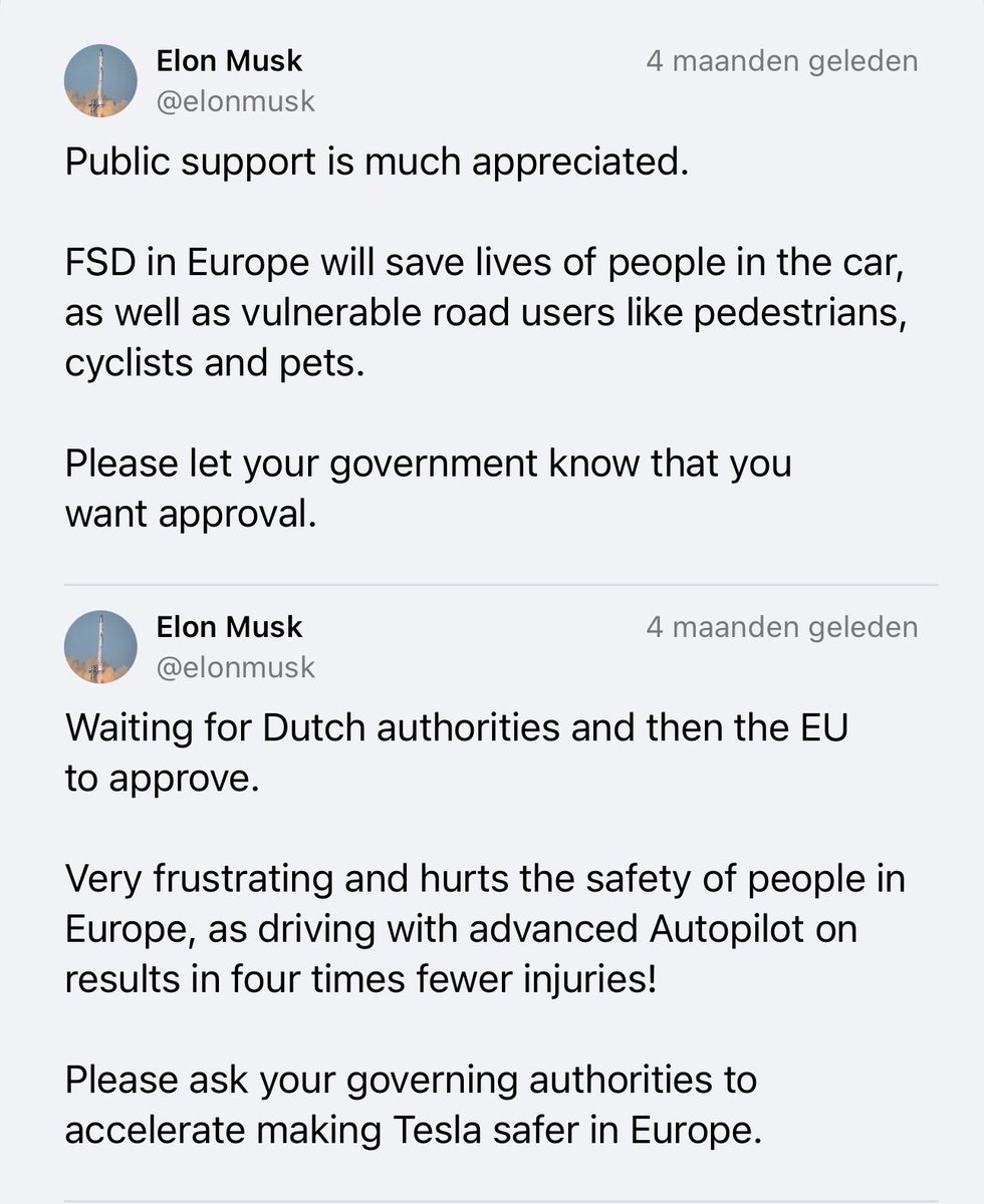 Let's give him public support. We want life-saving FSD 14 here in Europe too! Not in 2027, if it's up to UNECE, but now! <a href="/RDWnl/">RDW</a> <a href="/teslaeurope/">Tesla Europe & Middle East</a> <a href="/EU_Commission/">European Commission</a> <a href="/UNECE/">UNECE</a> <a href="/EuZaTweedeKamer/">EUZA Tweede Kamer</a>