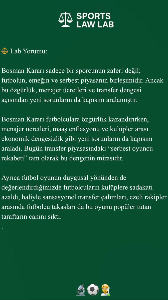 SportsLawLab's tweet photo. Futbolcuların sözleşmesi bitince “SERBEST” transfer olabilmesini sağlayan devrimsel karar ⚖️

1995’te Jean-Marc Bosman’ın açtığı dava, futbol hukukunu kökten değiştirdi.

Peki bu kararın arkasında ne vardı? 👇

#SportsLawLab  #BosmanKararı #SporHukuku https://t.co/Dt2nAN0SRm