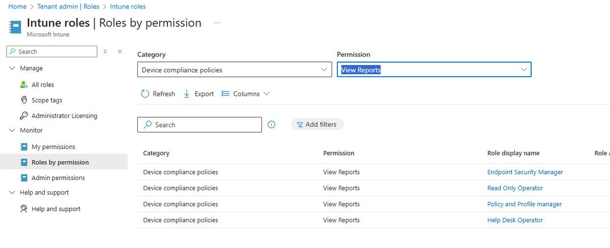BurgerhoutJ's tweet image. 👀 Just found this hidden gem in #MSIntune!
Under Roles by permission, you can see exactly which roles have certain rights — like View Reports for Device compliance policies.
Never noticed this before 😅 but super handy for RBAC reviews!
#Intune #rbac #MVP #MVPBuzz
