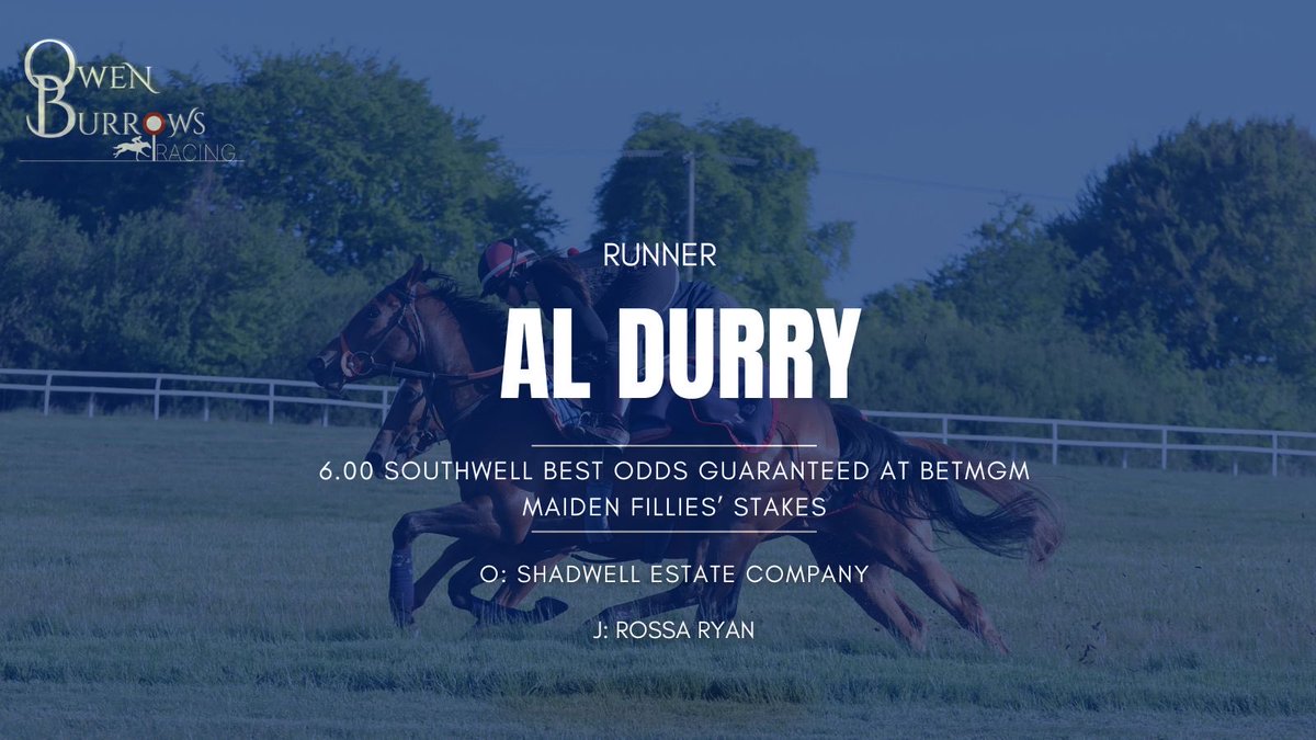 One runner for today with AL DURRY heading to <a href="/SouthwellRacing/">Southwell Racing</a> this evening for <a href="/Shadwell_EU/">SHADWELL</a> with <a href="/Rossaryan15/">Rossa Ryan</a> taking the ride.