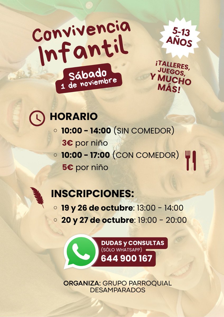 ⛪  |RECORDATORIO AGENDA

El día 1 de noviembre tendrá lugar la CONVIVENCIA INFANTIL con motivo del día de todos los santos

#CofradiasMLG
#SabadodePasion
#SoyPasionista
#DesamparadosMLG