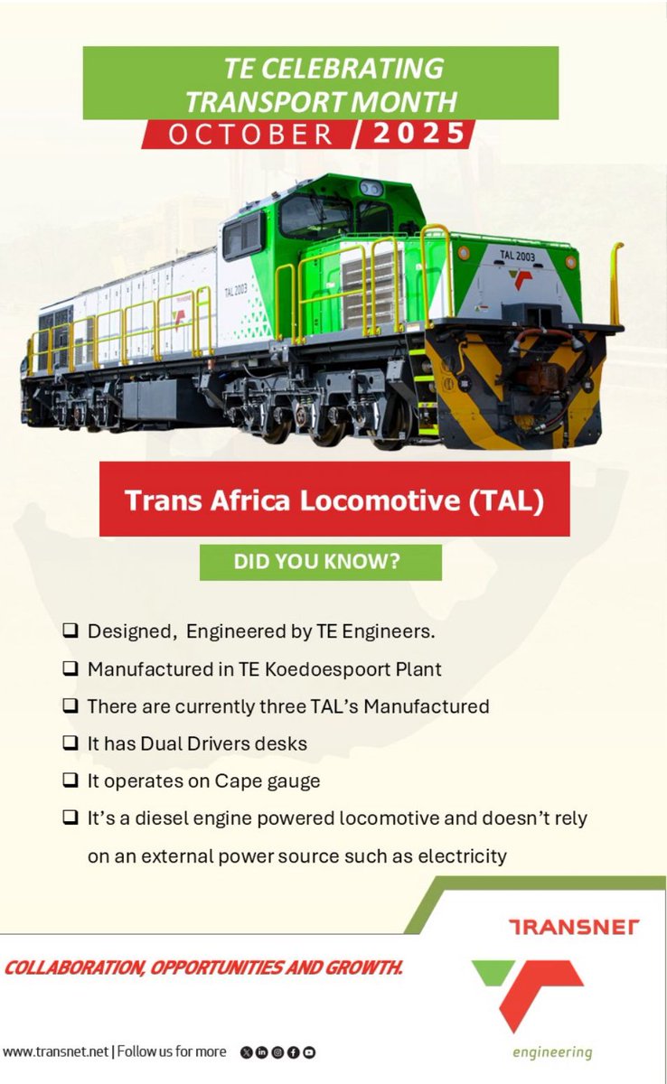 TE_Transnet's tweet image. Transnet Engineering's own. The TRANS AFRICA LOCOMOTIVE (TAL)
#transnetengineering #transportmonth