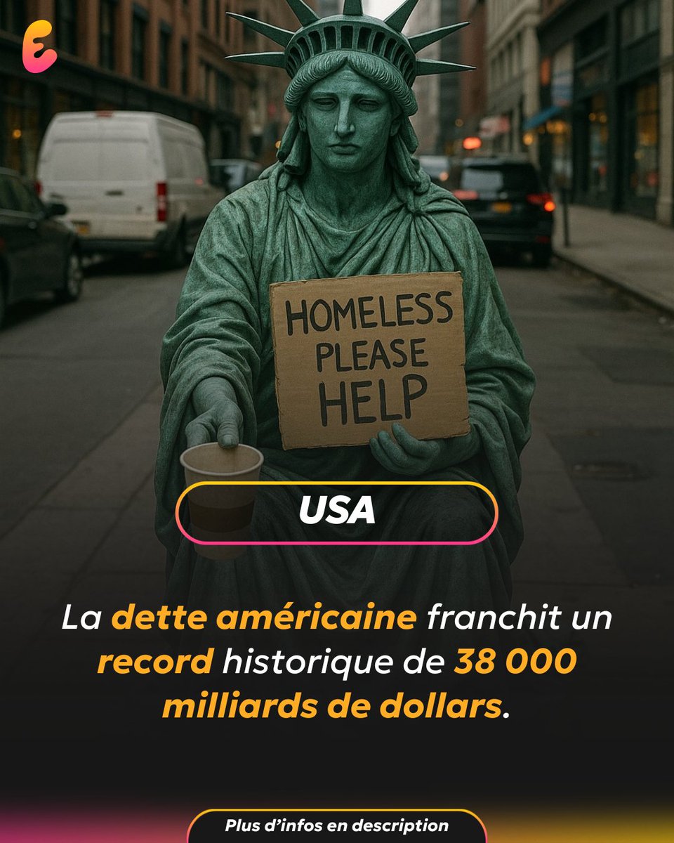 💣 FLASH | Les États-Unis franchissent un cap historique avec une dette nationale dépassant 38 000 milliards de dollars, alors que le pays est paralysé par un shutdown fédéral pouvant coûter jusqu’à 7 milliards de dollars par semaine. 

👉 Cette spirale d’endettement risque de