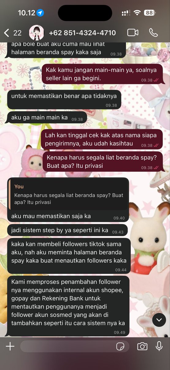 flufftinystore's tweet image. HELP RT PLEASE ‼️‼️

AKU KENA TIPU PAS MAU BELI FOLLOWERS TIKTOK!

PELAKU:
WA: +62 838-9370-3718 / 0838-9370-3718
Nama QRIS: MAIN VOUCHER RAKSA

Penipu ini NYOLONG TESTI @quinaressa buat nipu orang!

Akun X dia: @keylaaciaa_

Dia masih aktif jualan dan DUIT AKU BELUM DIBALIKIN!