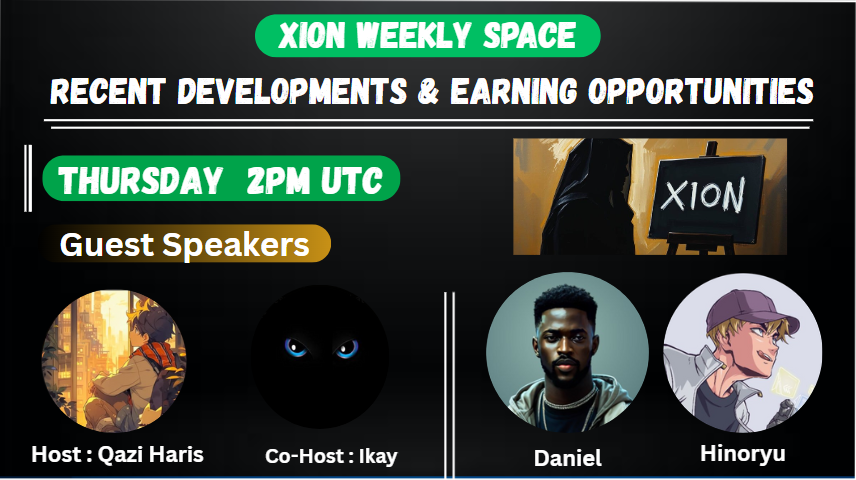 We are Finally back with another $XION Weekly Space.

Do join us for the space as this time we will be diving deep into <a href="/burnt_xion/">XION</a> major Recent Developments &amp; Earning Opportunities for community.

We will be also talking about overall crypto market condition &amp; possible future.