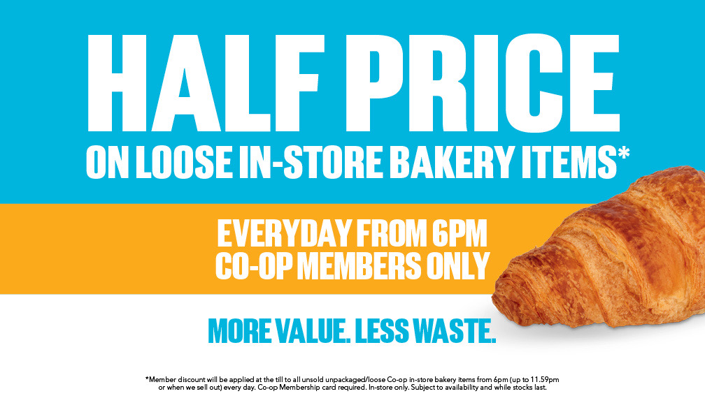 Did you know that <a href="/coopuk/">Co-op</a> Members now get 50% off loose in-store bakery items after 6pm? 🤩 🥐 Subject to availability and while stocks last.