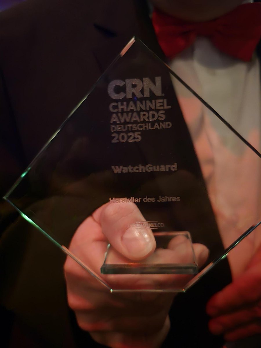 Bei der gestrigen Verleihung der CRN Channel Awards 2025 belegte WatchGuard einen hervorragenden 2. Platz in der Kategorie "Hersteller des Jahres" und musste sich nur knapp geschlagen geben.

Herzlichen Glückwunsch allen Gewinnern und Finalisten 🎇🥂.

crn.de/news/2025/sieg…